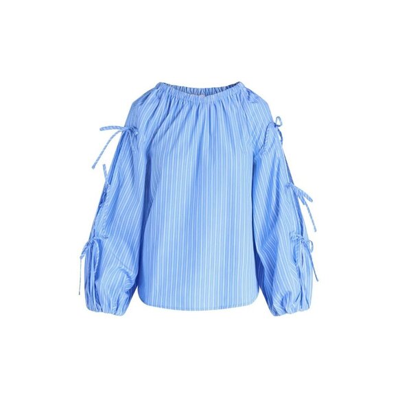 Free Assembly Tops - Free Assembly Women's Gathered Neck Cotton Top with Long Tie Sleeve, Size M(8-10